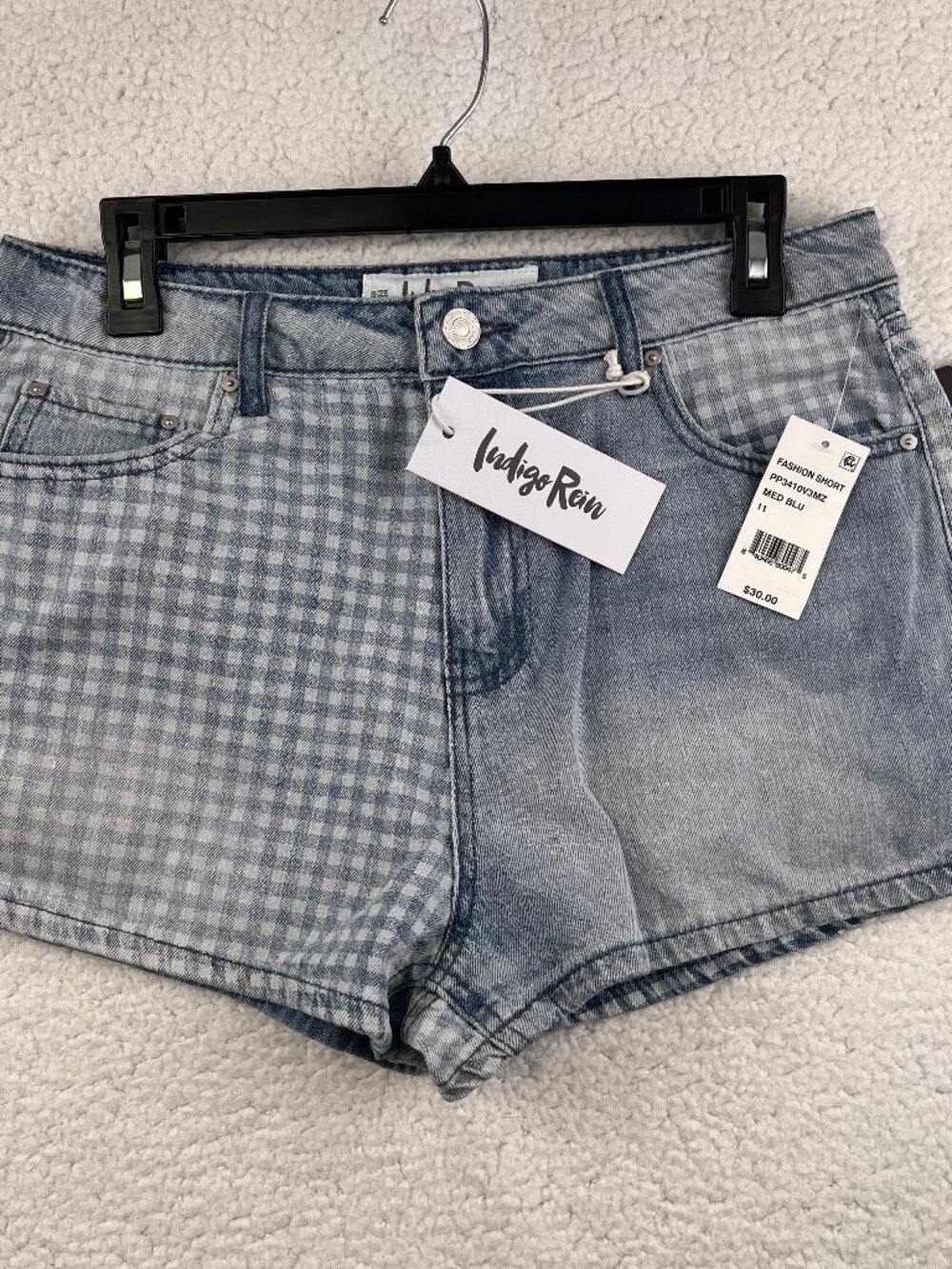 INDIGO REIN Fashion Jean Shorts Womens 29 Blue Gingham Check Curvy Summer NWT